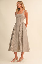 Load image into Gallery viewer, NEWEST ARRIVAL Cream/Brown Fit and Flare Midi Dress
