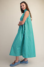 Load image into Gallery viewer, NEWEST ARRIVAL Blue/Green Striped Mock Neck Midi Dress
