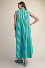 Load image into Gallery viewer, NEWEST ARRIVAL Blue/Green Striped Mock Neck Midi Dress
