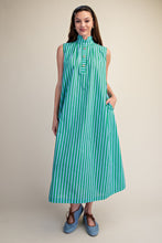 Load image into Gallery viewer, NEWEST ARRIVAL Blue/Green Striped Mock Neck Midi Dress
