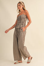 Load image into Gallery viewer, NEWEST ARRIVAL Brown Smocked Peplum Jumpsuit

