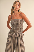 Load image into Gallery viewer, NEWEST ARRIVAL Brown Smocked Peplum Jumpsuit
