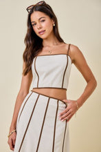 Load image into Gallery viewer, NEWEST ARRIVAL Cream/Brown Contrast Binding Midi Skirt Set
