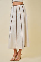 Load image into Gallery viewer, NEWEST ARRIVAL Cream/Brown Contrast Binding Midi Skirt Set
