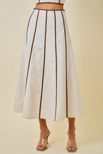 Load image into Gallery viewer, NEWEST ARRIVAL Cream/Brown Contrast Binding Midi Skirt Set
