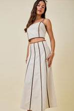 Load image into Gallery viewer, NEWEST ARRIVAL Cream/Brown Contrast Binding Midi Skirt Set
