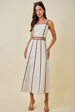 Load image into Gallery viewer, NEWEST ARRIVAL Cream/Brown Contrast Binding Midi Skirt Set
