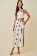 Load image into Gallery viewer, NEWEST ARRIVAL Cream/Brown Contrast Binding Midi Skirt Set
