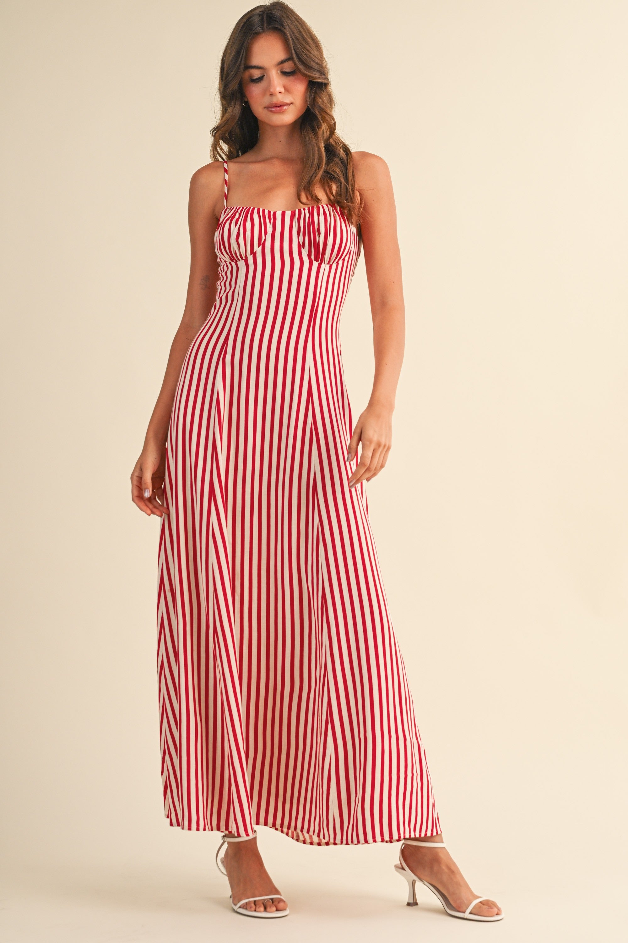 NEWEST ARRIVAL Red/White Striped Bustier Maxi Dress – Five Points Boutique