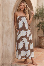 Load image into Gallery viewer, NEWEST ARRIVAL Brown Floral Print Strapless Maxi Dress
