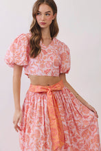 Load image into Gallery viewer, NEWEST ARRIVAL Pink/Orange Floral Puff Sleeve Midi Skirt Set
