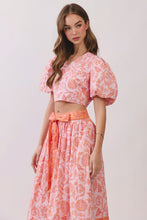 Load image into Gallery viewer, NEWEST ARRIVAL Pink/Orange Floral Puff Sleeve Midi Skirt Set
