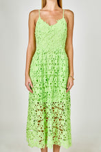 Load image into Gallery viewer, NEWEST ARRIVAL Lime Green Embroidered Lace Cami Midi Dress
