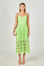 Load image into Gallery viewer, NEWEST ARRIVAL Lime Green Embroidered Lace Cami Midi Dress
