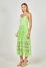 Load image into Gallery viewer, NEWEST ARRIVAL Lime Green Embroidered Lace Cami Midi Dress
