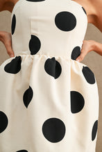 Load image into Gallery viewer, NEWEST ARRIVAL *PREORDER 7/17* Off White/Black Polka Dot Strapless Mini Dress
