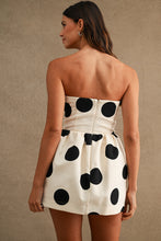 Load image into Gallery viewer, NEWEST ARRIVAL *PREORDER 7/17* Off White/Black Polka Dot Strapless Mini Dress
