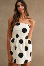 Load image into Gallery viewer, NEWEST ARRIVAL *PREORDER 7/17* Off White/Black Polka Dot Strapless Mini Dress
