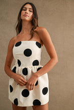 Load image into Gallery viewer, NEWEST ARRIVAL *PREORDER 7/17* Off White/Black Polka Dot Strapless Mini Dress
