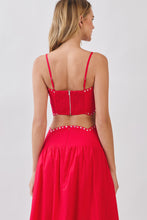 Load image into Gallery viewer, NEWEST ARRIVAL *PREORDER 7/29* Red Scallop Studded Crop Midi Skirt Set
