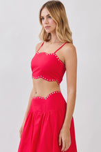 Load image into Gallery viewer, NEWEST ARRIVAL *PREORDER 7/29* Red Scallop Studded Crop Midi Skirt Set
