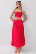 Load image into Gallery viewer, NEWEST ARRIVAL *PREORDER 7/29* Red Scallop Studded Crop Midi Skirt Set
