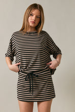 Load image into Gallery viewer, NEWEST ARRIVAL Black/Taupe Striped Oversized T-Shirt Mini Skort Set
