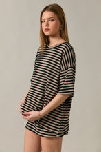 Load image into Gallery viewer, NEWEST ARRIVAL Black/Taupe Striped Oversized T-Shirt Mini Skort Set
