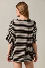 Load image into Gallery viewer, NEWEST ARRIVAL Black/Taupe Striped Oversized T-Shirt Mini Skort Set
