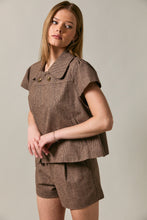 Load image into Gallery viewer, NEWEST ARRIVAL *PREORDER 8/28* Brown Houndstooth Short Sleeve Shorts Set
