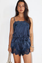 Load image into Gallery viewer, NEWEST ARRIVAL Navy Satin Lace Shorts Set

