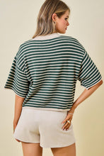 Load image into Gallery viewer, NEWEST ARRIVAL Forest Green/Tan Striped Henley Knit Top
