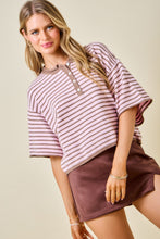 Load image into Gallery viewer, NEWEST ARRIVAL Pink/Brown Striped Henley Knit Top
