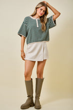 Load image into Gallery viewer, NEWEST ARRIVAL Forest Green/Tan Striped Henley Knit Top
