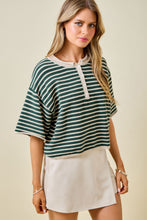 Load image into Gallery viewer, NEWEST ARRIVAL Forest Green/Tan Striped Henley Knit Top
