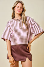 Load image into Gallery viewer, NEWEST ARRIVAL Pink/Brown Striped Henley Knit Top

