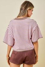 Load image into Gallery viewer, NEWEST ARRIVAL Pink/Brown Striped Henley Knit Top
