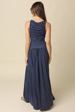 Load image into Gallery viewer, NEWEST ARRIVAL Navy Polka Dot Ruched Maxi Dress
