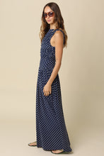 Load image into Gallery viewer, NEWEST ARRIVAL Navy Polka Dot Ruched Maxi Dress
