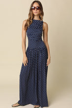 Load image into Gallery viewer, NEWEST ARRIVAL Navy Polka Dot Ruched Maxi Dress
