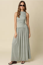 Load image into Gallery viewer, NEWEST ARRIVAL Sage Polka Dot Ruched Maxi Dress
