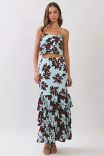 Load image into Gallery viewer, NEWEST ARRIVAL Blue/Brown Floral Crop Maxi Skirt Set
