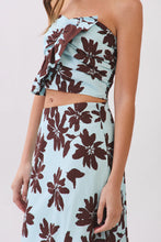 Load image into Gallery viewer, NEWEST ARRIVAL Blue/Brown Floral Crop Maxi Skirt Set
