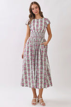 Load image into Gallery viewer, NEWEST ARRIVAL Off White/Pink Floral Smocked Waist Midi Dress
