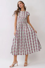 Load image into Gallery viewer, NEWEST ARRIVAL Off White/Pink Floral Smocked Waist Midi Dress
