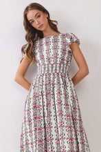 Load image into Gallery viewer, NEWEST ARRIVAL Off White/Pink Floral Smocked Waist Midi Dress
