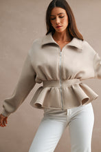 Load image into Gallery viewer, NEWEST ARRIVAL Taupe Scuba Peplum Jacket
