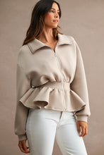 Load image into Gallery viewer, NEWEST ARRIVAL Taupe Scuba Peplum Jacket
