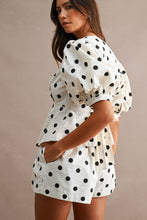 Load image into Gallery viewer, NEWEST ARRIVAL White/Black Polka Dot Single Button Shorts Set
