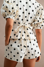 Load image into Gallery viewer, NEWEST ARRIVAL White/Black Polka Dot Single Button Shorts Set
